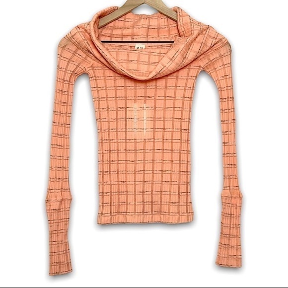 NWT FREE PEOPLE Ribbed Knit Striped Off Shoulder Après-ski Peach Sweater Top XS - Picture 7 of 13